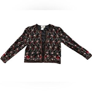 Vintage 80s Papell Boutique Embroidered Beaded Black Evening Jacket